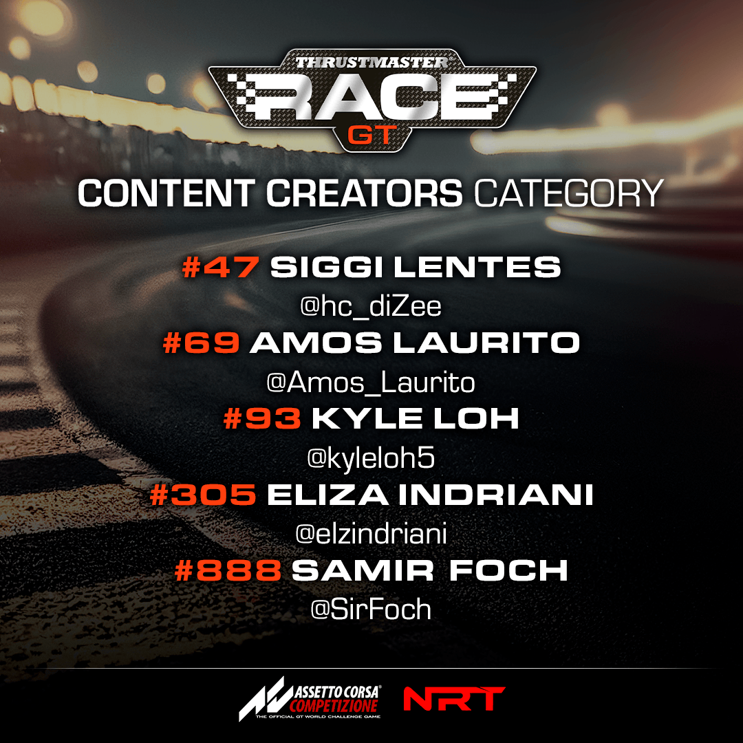 Pro drivers &amp; content creators will meet and compete during the first edition of the Thrustmaster GT Race! 🔥
Check out the participants and be sure to be there on May 14 to cheer on your favorite! 

👉twitch.tv/tmthrustmaster