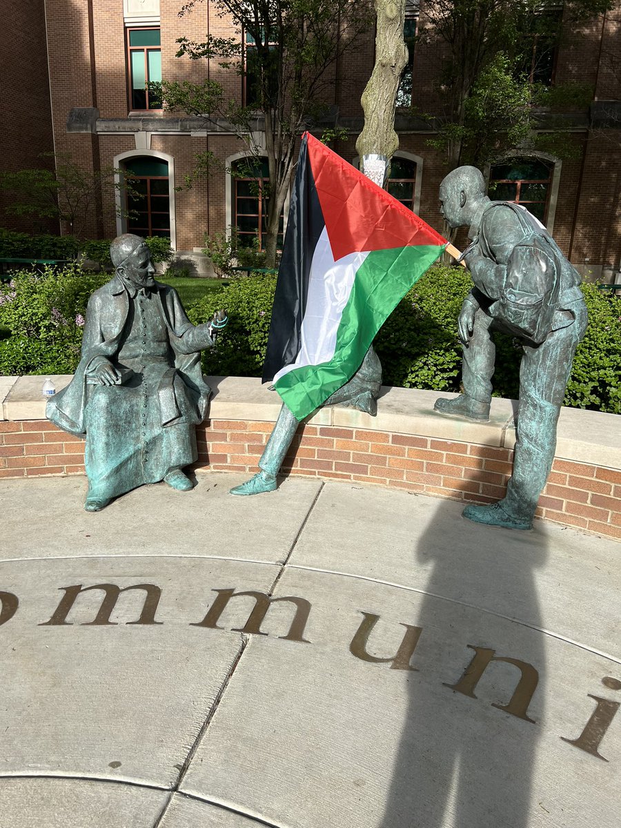 RamiNashashibi's tweet photo. With @imancentral Roster artist @PHENOM18 leading crowd in a  solidarity song declaring "we are all Palestinians" at @NorthwesternU encampment.  This feels like  ultimate reclamation of our common humanity and we have college students across the country to thank for this moment. https://t.co/qzYwpk2QCX