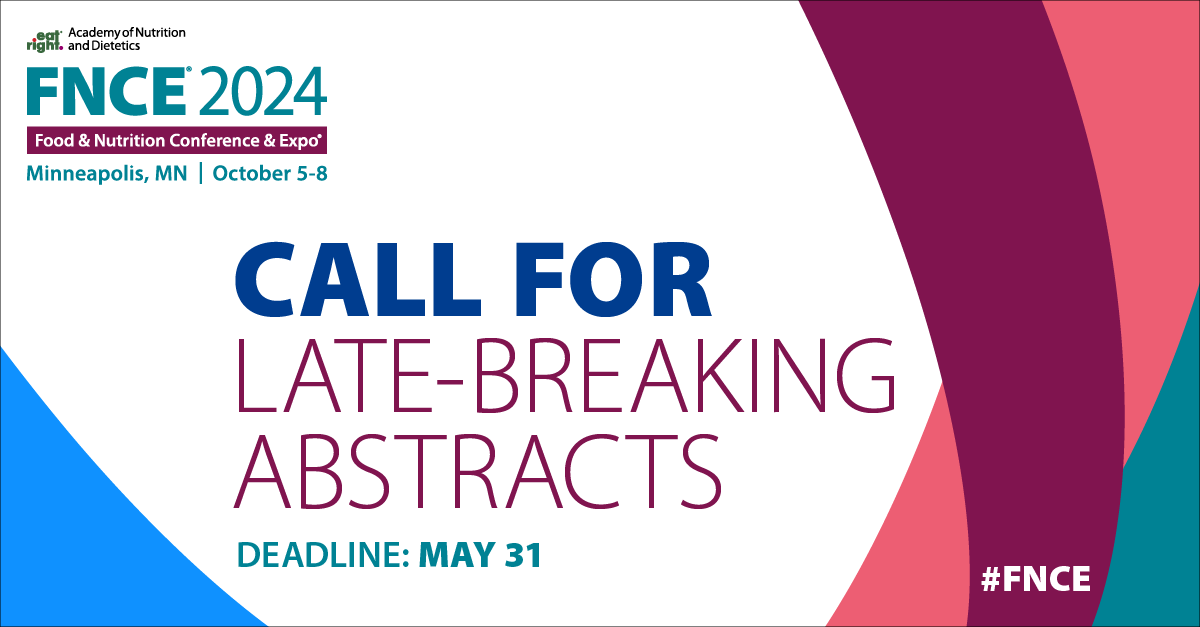📌 Don't miss the chance to present your original research at #FNCE 2024! 📆 Late-breaking abstracts are being accepted for peer review through May 31. Get tips for success and submit your abstract: sm.eatright.org/fnceabstract #eatrightPRO #dietetics #rdchat