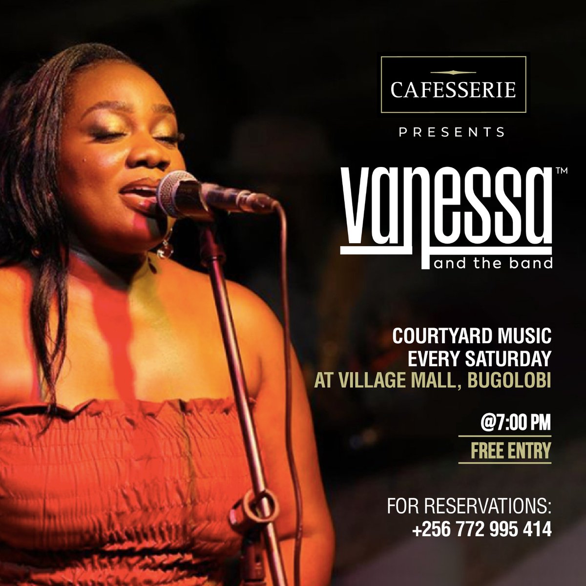Tomorrow, #Saturday, don't miss an epic band #music performance by Vanessa and the band at Cafesserie Village mall bugolobi!💃🎶🍹🍝 Starting at 7pm. #BeOurGuest #DineWithUs