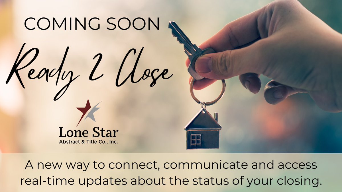AbstractLone's tweet image. We’re excited to share the upcoming launch of Ready2Close, an online portal that provides real-time updates about your closing. We’re looking forward to having this valuable tool as part of our closing process.