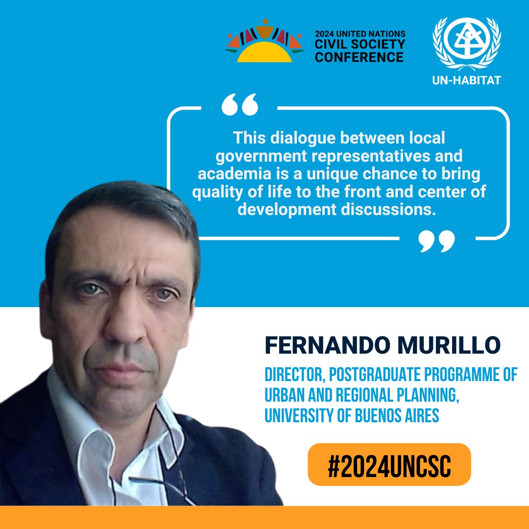 'This dialogue between local government representatives and academia is a unique chance to bring quality of life to the front and center of development discussions.' -Fernando Murillo during the #QualityOfLife session at #2024UNCSC.