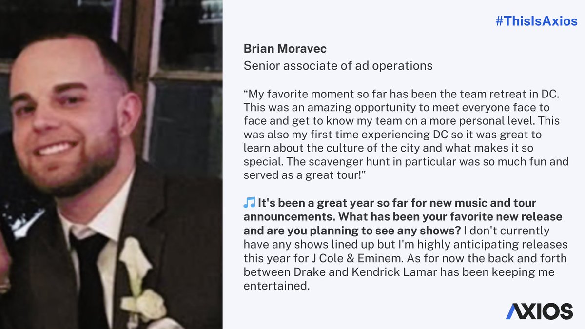 AxiosComms's tweet photo. ⭐️ Introducing, Brian Moravec! 

#ThisIsAxios https://t.co/3MNenhfcqS