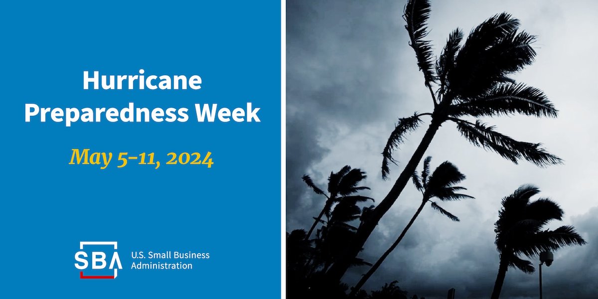 📅 🌀 Reminder: Hurricane season starts on June 1! #BeReady and prepare your business now by: ✅ Developing a response plan ✅ Reviewing insurance policies ✅ Updating employee contact info ✅ Backing up data Learn more: sba.gov/prepare #HurricanePrep