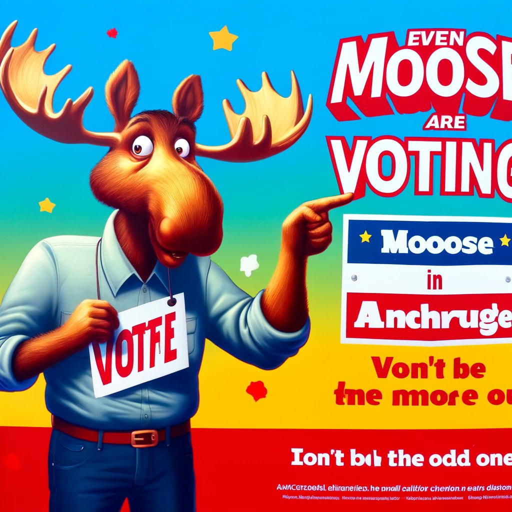 HrrrlScouts's tweet photo. I had AI generate graphics encouraging people in ANCHORAGE to VOTE IN THE MAYORAL RUNOFF - BALLOTS ARE DUE BY MAY 14.
Practice voting by telling me which one's your fave.
And then vote for real or I'll hex your peepee.
#ANCgov #ANCHgov https://t.co/MLcKmpBEho