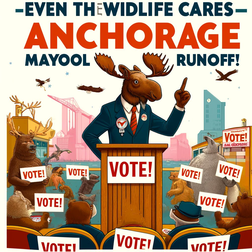 HrrrlScouts's tweet photo. I had AI generate graphics encouraging people in ANCHORAGE to VOTE IN THE MAYORAL RUNOFF - BALLOTS ARE DUE BY MAY 14.
Practice voting by telling me which one's your fave.
And then vote for real or I'll hex your peepee.
#ANCgov #ANCHgov https://t.co/MLcKmpBEho