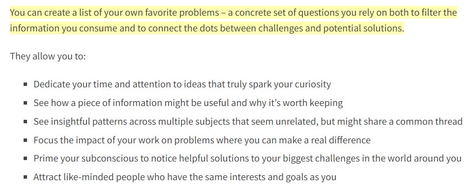 kalo lg butuh banyak ide, cobain cara 12 Favorite Problems ini deh!

pilih masalah buat selalu kita pikirin, e.g.:
- gimana caranya memperluas networking?
- apa yg hrs dilakukan biar lebih sehat?

semua pengalaman & konten yg kita konsumsi bisa jadi ide untuk solusi masalah itu.