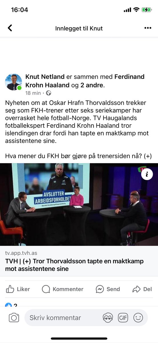 Det ser likevel ut til at dette er noe litt mer enn «a family affair». Har vært med på noen fotballsendinger i TV Haugaland og utviklet en dyp respekt for kompetansen til Ferdinand Krohn Haaland. Det vil overraske meg veldig om han serverer pølsevev om treneravgangen.