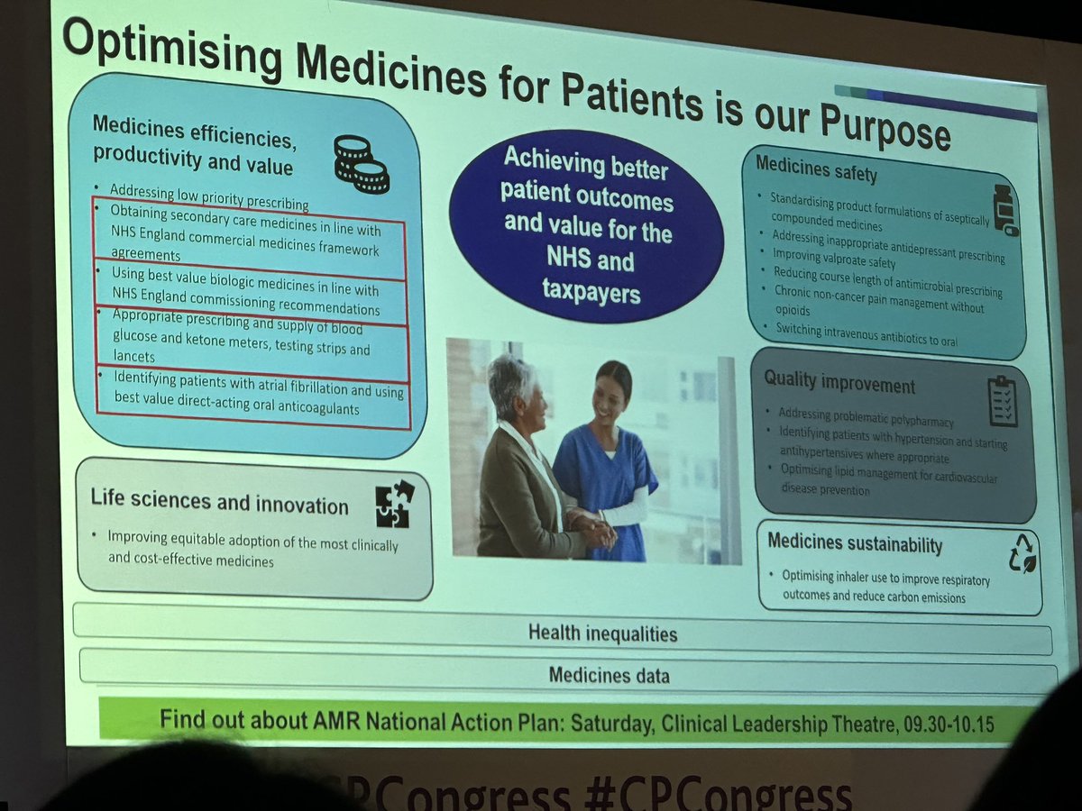 Hearing from CPHO @davidwebb_1 on
#OneTeam collaborative solutions +visible leadership4 #MedicinesOptimisation to deliver on #AMR (5yr Action plan), Innovation ATMPs/biosimilars/Genomics #overprescribing IP+pathfinders & data driven outcomes inc Pharmacy1st