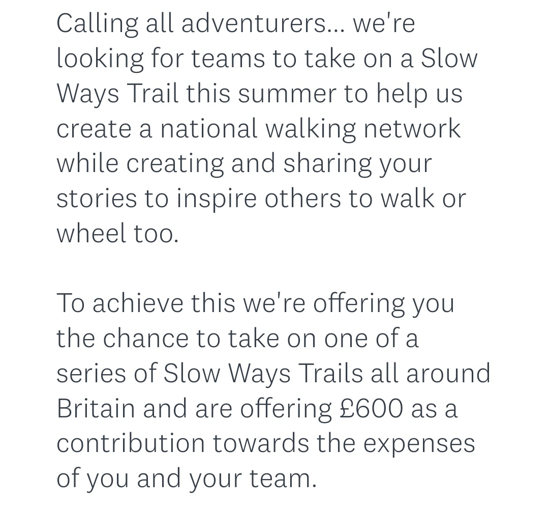 Our latest newsletter, including details of our new Trails Commission! Apply to hike a Slow Ways Trail + share a story and you can get £600 to help. We are especially keen to hear from people who can champion or inspire others. Find out more + apply: mailchi.mp/slowways/janua…