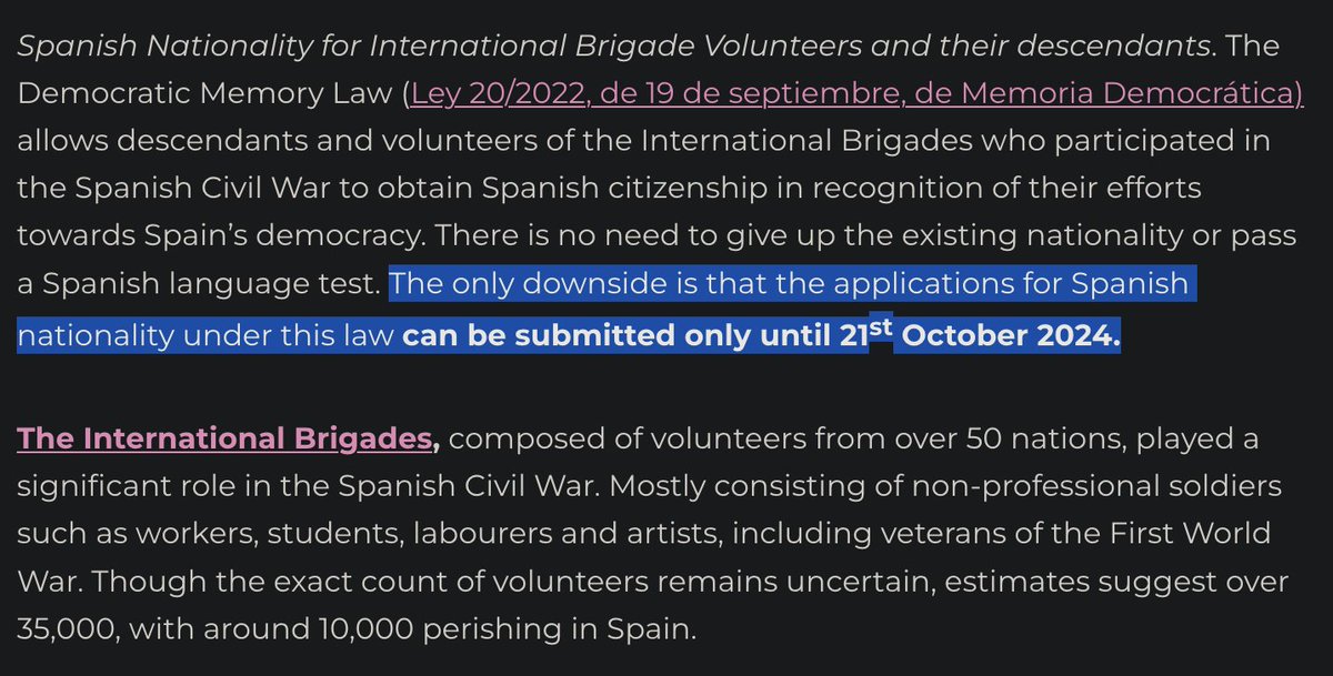 PSA: If you or one of your ancestors fought in the International Brigades to defend the Spanish Republic back in 1936-1939 you only have until this October to file to receive Spanish citizenship. 🚨🚨🚨 delcantochambers.com/democratic-mem…