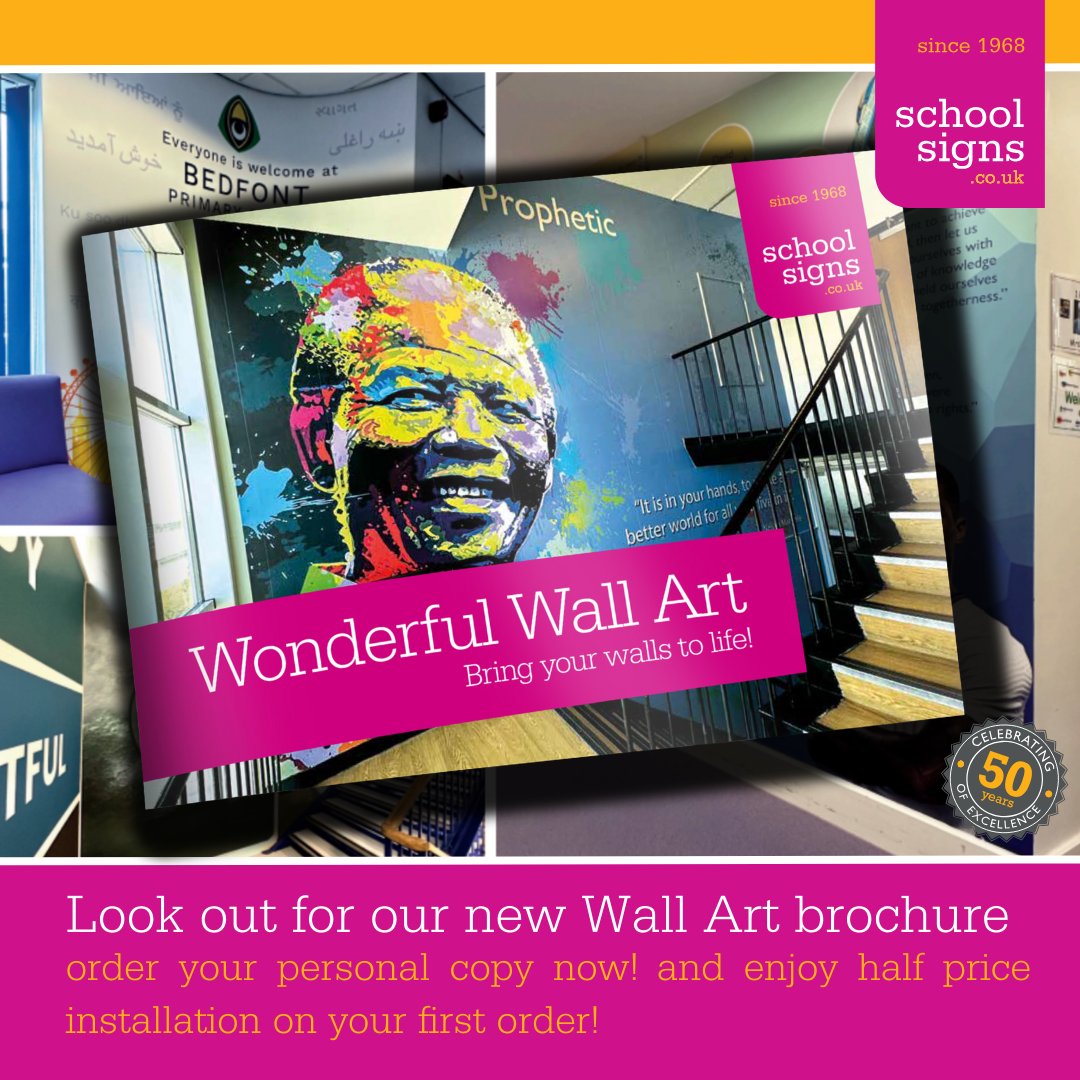 Introducing our new Wall Art brochure! 🖼️ 

Order now & enjoy half-price installation on your first order! Transform your school's walls into vibrant, inspiring spaces. 

Don't miss out! 🏫✨ 

#WallArt #ClassroomInspiration #EducationalArt #SchoolDesigns #LearningSpaces #Schools
