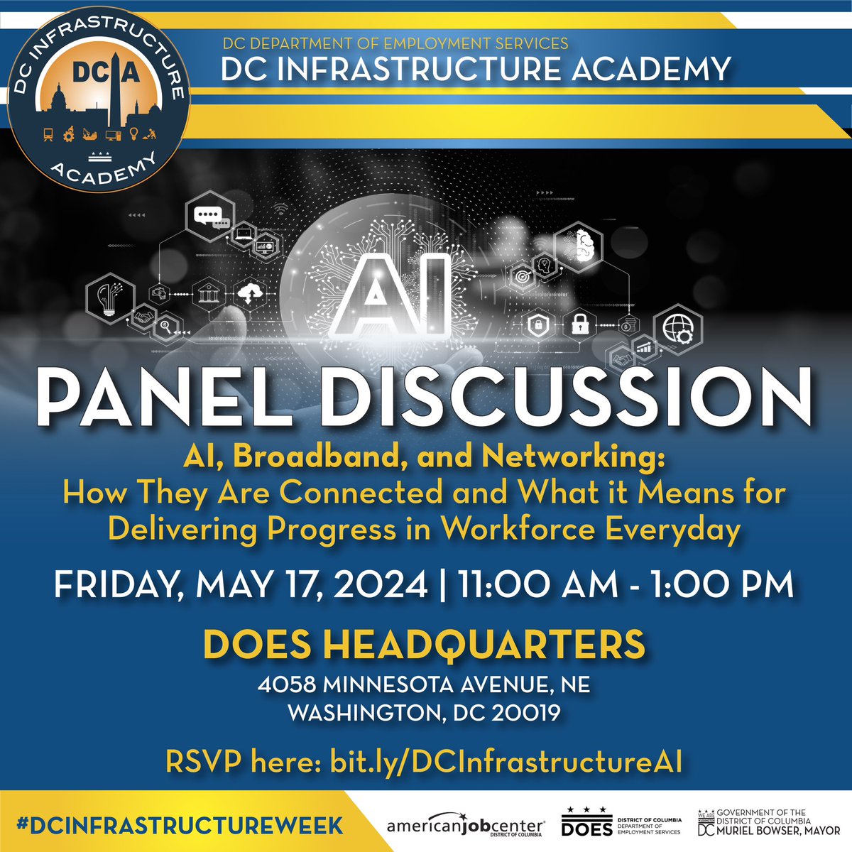 DOES_DC's tweet photo. Join the DC Infrastructure Academy (DCIA) next week for the AI Panel Discussion during #DCInfrastructureWeek! 
 
🗓️ Friday, May 17
⏰ 11:00 AM
📍 DOES Headquarters
 
To learn more and register, visit https://t.co/uWldwLfm6m https://t.co/3Vy3yaSY2A