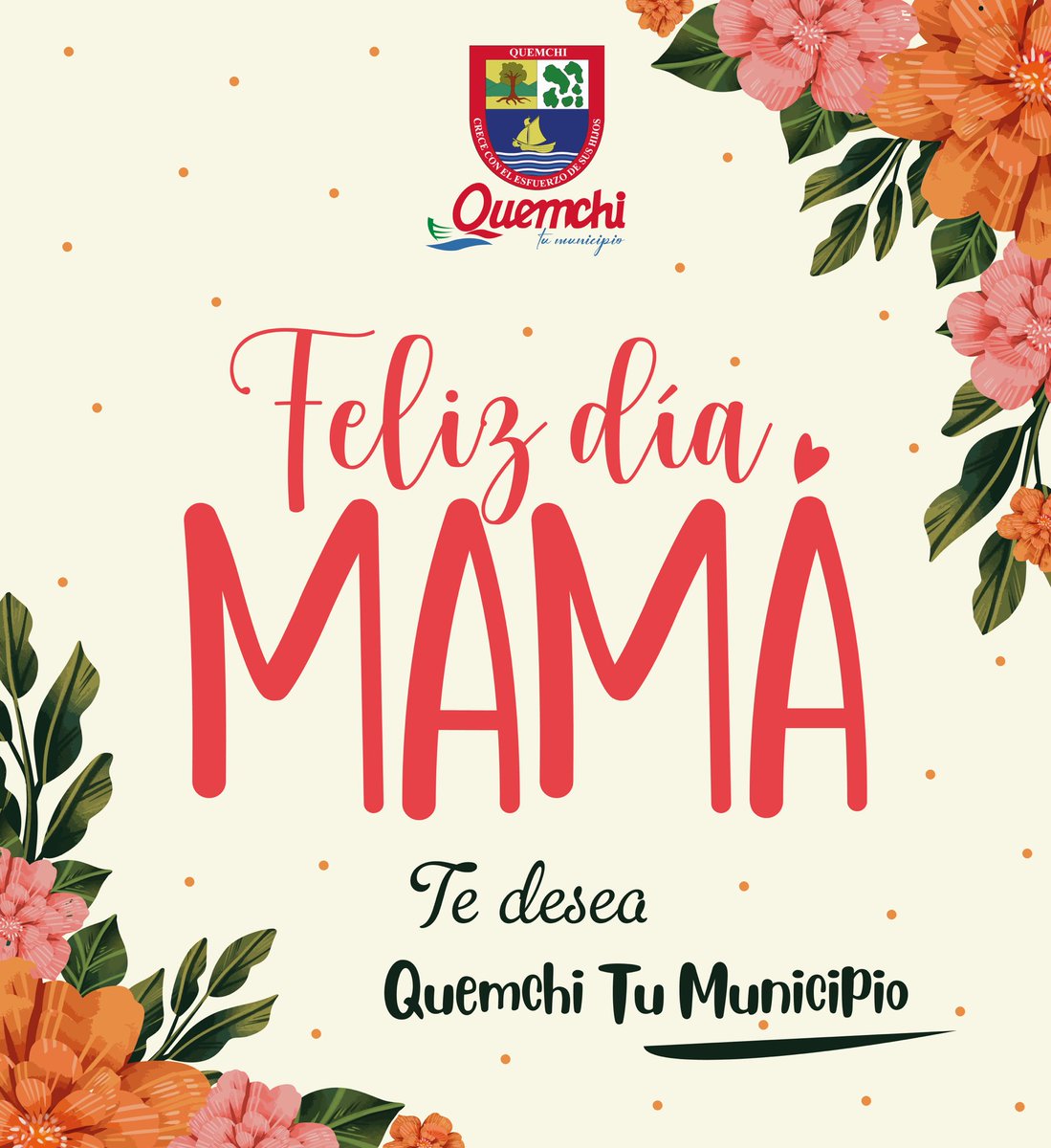 En este día tan especial todo el equipo municipal, su alcalde Luis Macías Demarchi y el Honorable Concejo Municipal envían un saludo a todas las mamás de nuestra comuna.

El amor de madre es el lazo más fuerte del mundo.
¡Feliz día Mamá! #QuemchiTuMunicipio #DiadelaMadre