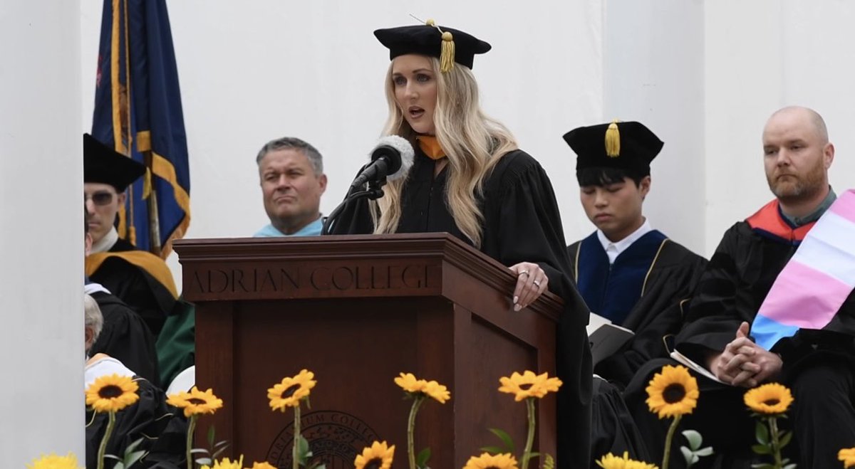 I just watched back my commencement speech at Adrian College. 

In truly cowardly fashion, the administrator behind me cloaked himself in a trans flag only after I got to the podium and removed it before I turned back around to see. 

Nonetheless, I got a standing ovation from