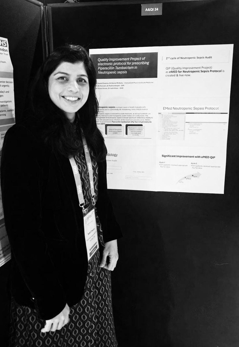 Dr Sadaf Cheema, Locum Consultant in Acute Medicine, attended the #SAM24 Conference to present her QIP on the electronic protocol for prescribing in Neutropenic Sepsis. Thank you for all your hard work & for showcasing the numerous audits and QIPs ongoing within @myttacd #NHS