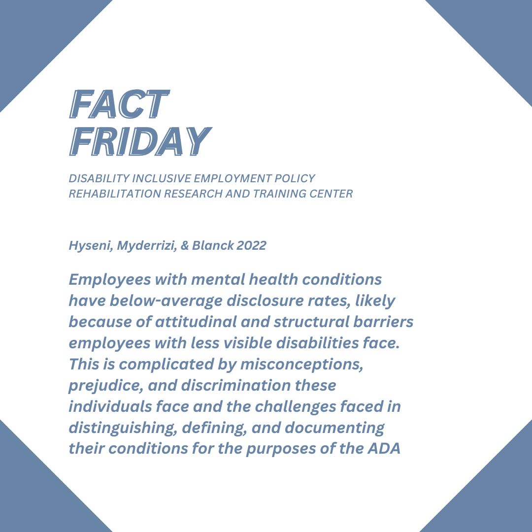 dieprrtc's tweet image. Employees with mental health conditions have below-average disclosure rates, likely because of attitudinal and structural barriers employees with less visible disabilities face.