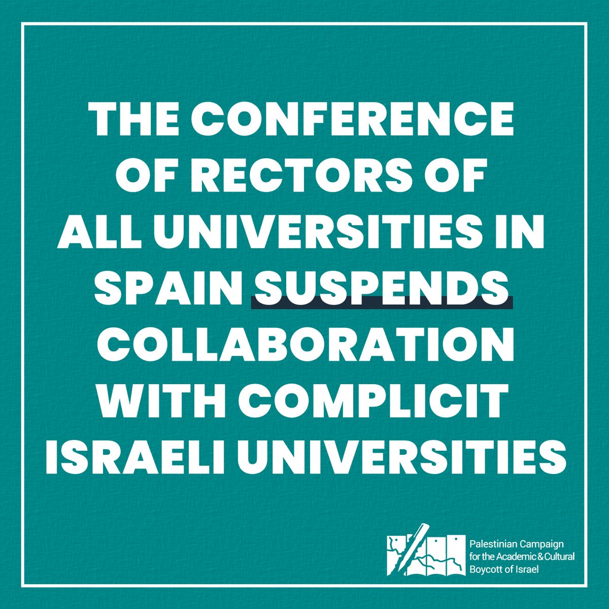 BREAKING: 76 universities in Spain suspend ties with complicit Israeli universities in a groundbreaking decision by the Conference of University Rectors. loom.ly/zPJBAo4