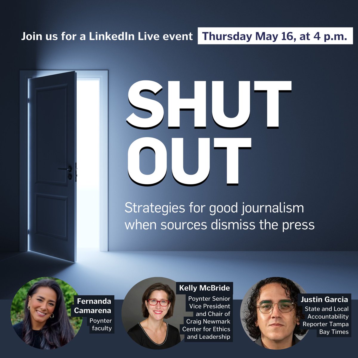 Join us on May 16 at 4 p.m. for a talk with @TB_Times reporter @JustinGarciaFL and Poynter's @kellymcb and @FernandaCamare on how journalists can get their work done even when sources deny access. linkedin.com/events/7191887…