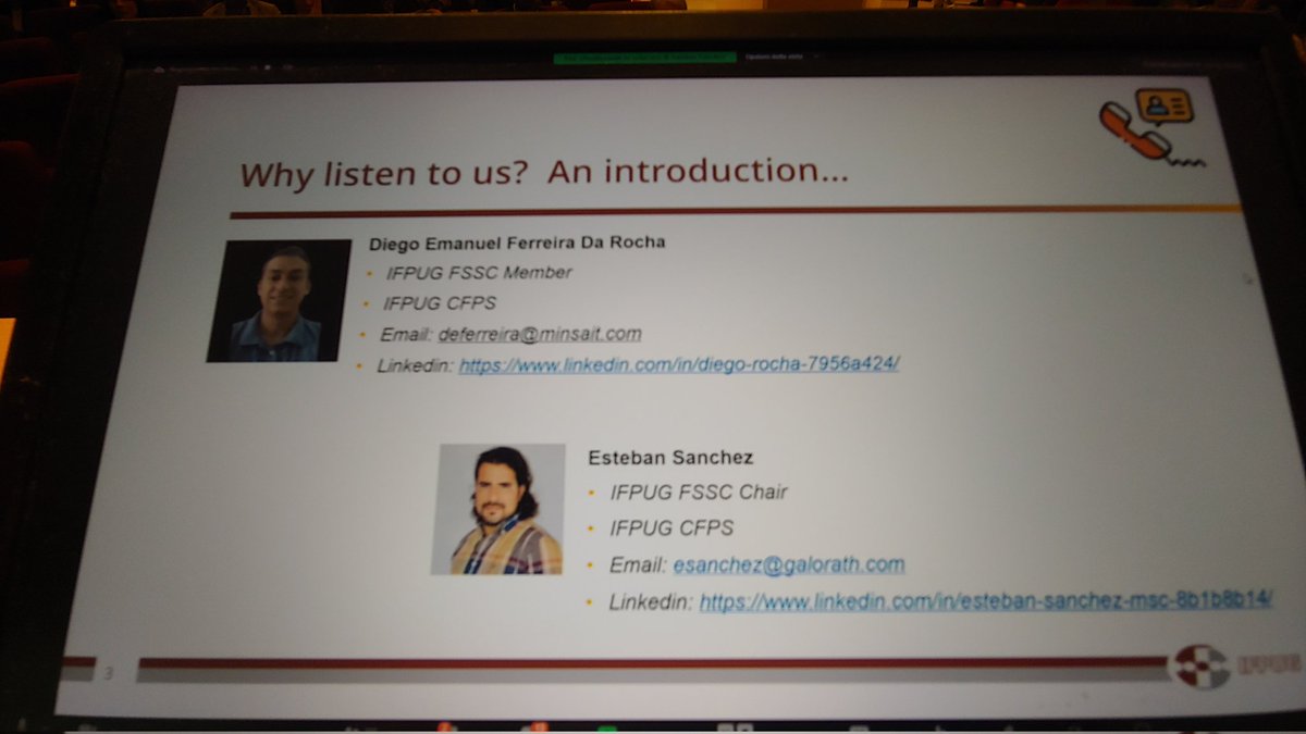 alemeimp's tweet photo. @GUFPI_ISMA #EventoMetrico #1EM2024
@IFPUG #CEP credit #CFPS
#DiegoRocha #EstebanSanchez
Elementary Process and #UserStories
- the White Paper
- how to identify EP in the #agile context
- level of decomposition of #FUR: too high, too granular
- examples & scenarios https://t.co/pTpzAayRB4