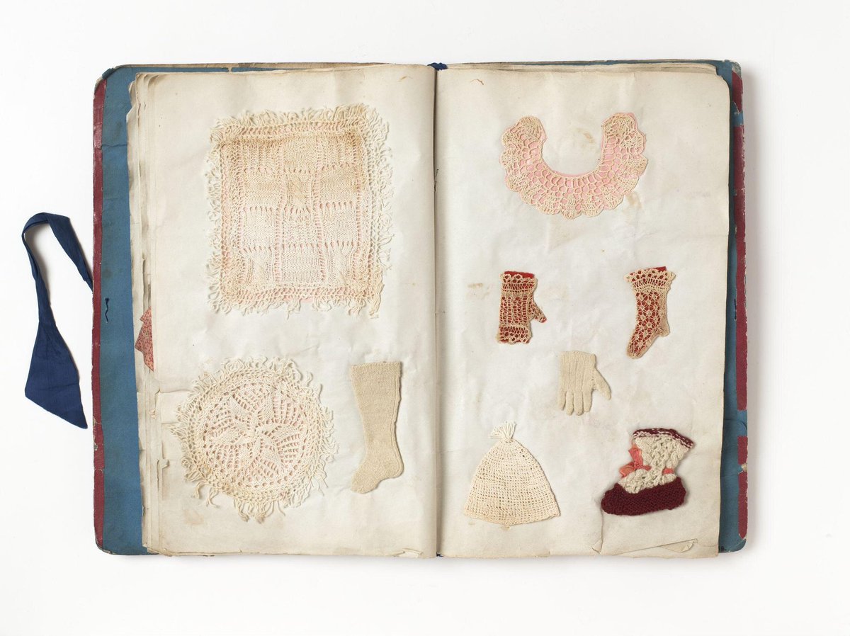 Loving Elleanor (Ellen) Mahon’s needlework sampler book, made at the Boyle School in Ireland in 1852-1854 and now at the <a href="/V_and_A/">V&A</a>. These records allowed girls to show potential employers all of their needle skills at once. I’m obsessed with the tiny dresses, socks, and gloves