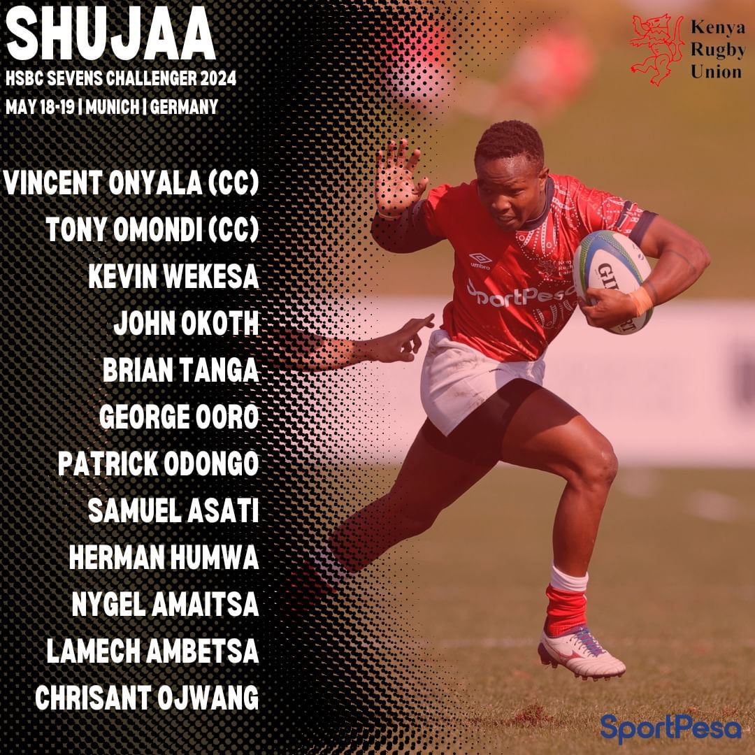 🎉 Congratulations to Vincent Onyala and Tony Omondi, our ambassadors at Tessen Sports , on their selection and captaincy for the Shujaa HSBC Sevens Challenger 2024 (Munich) Germany ! 🏉 Best of luck to the Kenya Sevens men's team in the Challenger Series! 🇰🇪 #KenyaSevens #Rugby
