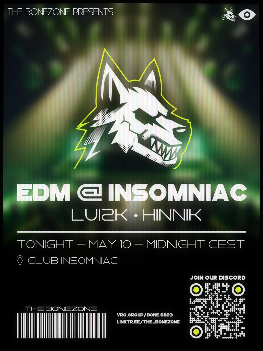 BONEZONE_VR's tweet photo. Tonight: EDM @ INSOMNIAC

The BoneZone will be briefly visiting @ClubInsomniacVR  to bless it with some throwback EDM tunes.

00:00 - Lui2k
01:00 - Hinnik
02:00 - Open decks
Times are CEST

Feel free to hop behind the deck afterwards to keep the party going!

We're starting tonight at midnight CEST.
To stay updated - Join the group: https://t.co/NyUG0zgcEi