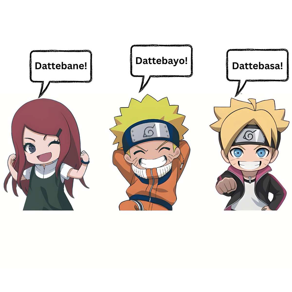 Three generations of adorable verbal tics in Naruto universe ❤️