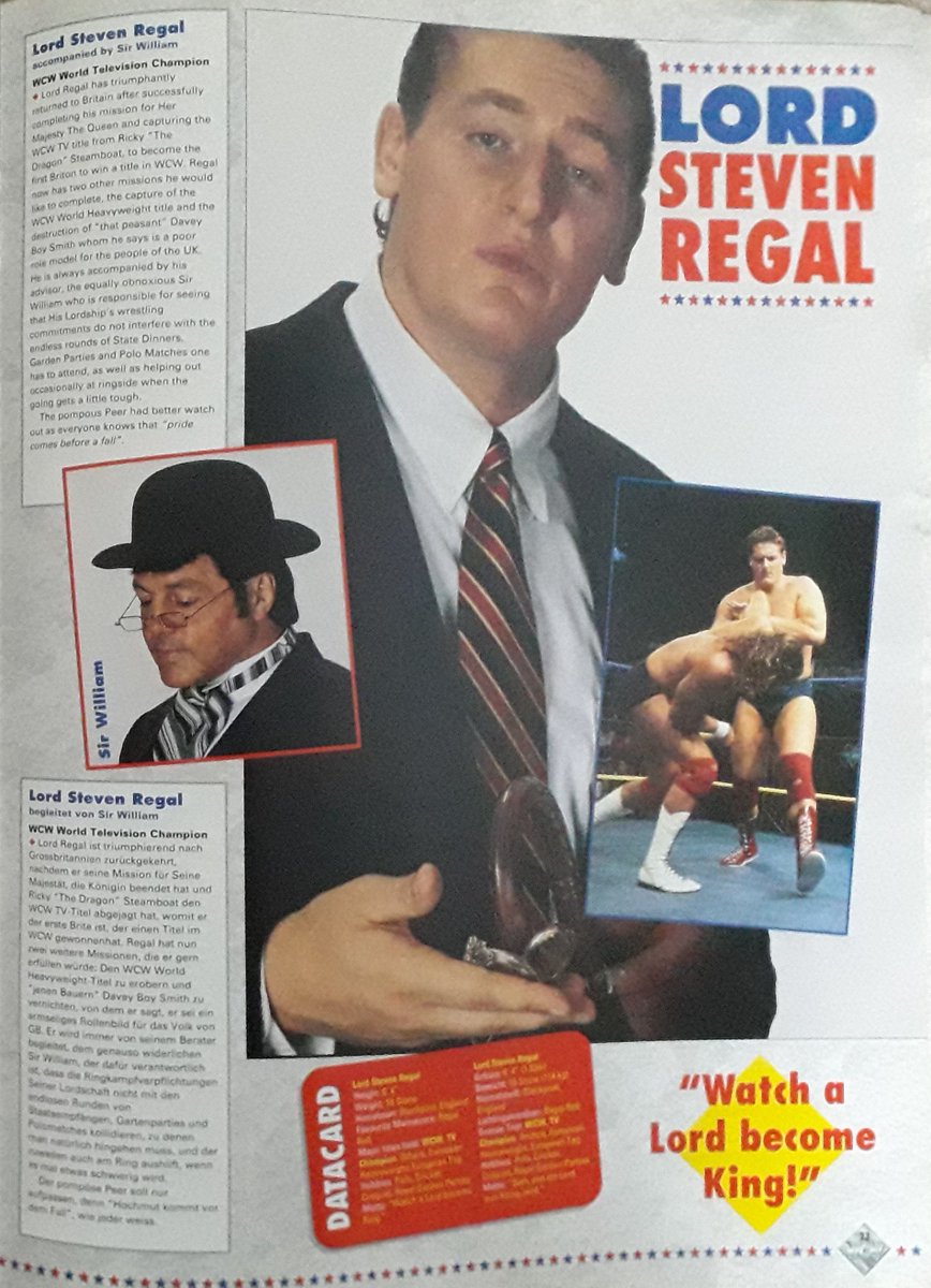 Happy Birthday @RealKingRegal 🎉 One of Britain's most successful wrestling exports, from Nature Boy to King, the Regal one turns 56 today! (L: Sports Review Wrestling rates Regal in 1994; R: WCW Halloween Havoc tour programme from 1993, 'watch a Lord become King' - prescient!)