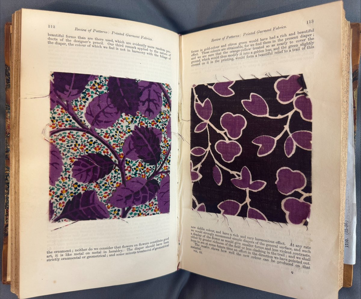 Found inside the Journal of Design and Manufacturers, from 1850, are these gorgeous purple hued fabric samples. Hidden inside this book, they have remained vibrant even though they over 170 years old #FabricFriday