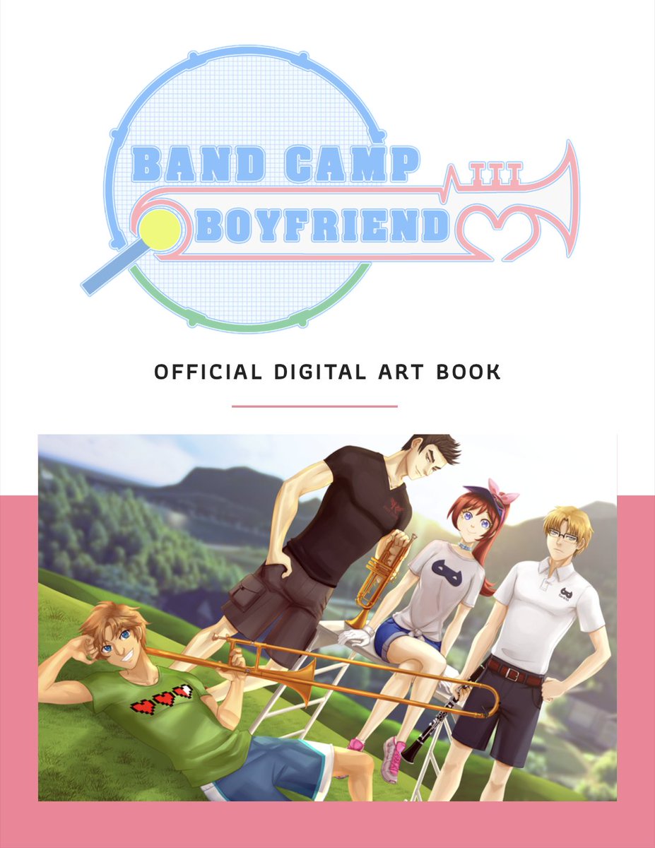 It's out! You can now be the proud owner of the Band Camp Boyfriend Digital Art Book! Available on Steam & Itchio. 🥁store.steampowered.com/app/2953360/Ba… 🥁lovebird-games.itch.io/band-camp-boyf… To further celebrate Band Camp Boyfriend's first anniversary, the game & soundtrack are on sale for 25% off!