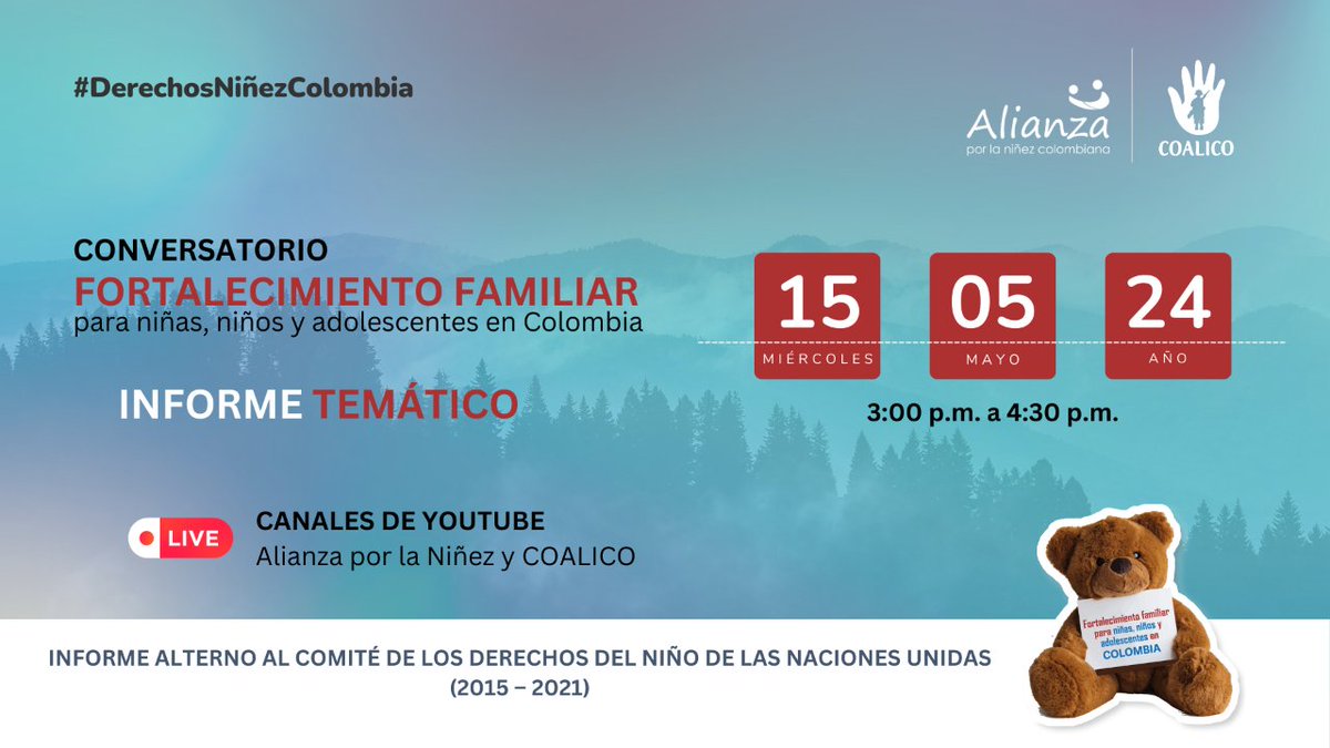 alianzaninez's tweet photo. 🔔Activa el recordatorio🔴 https://t.co/JlNqmmrzty
@coalicocolombia @AldeasColombia @WorldVisionCO @TallerdeVidaORG @benpostacol
#informealternocdn #InformeFortalecimientoFamiliar #MesDeLaFamilia https://t.co/wT2C62g8ss