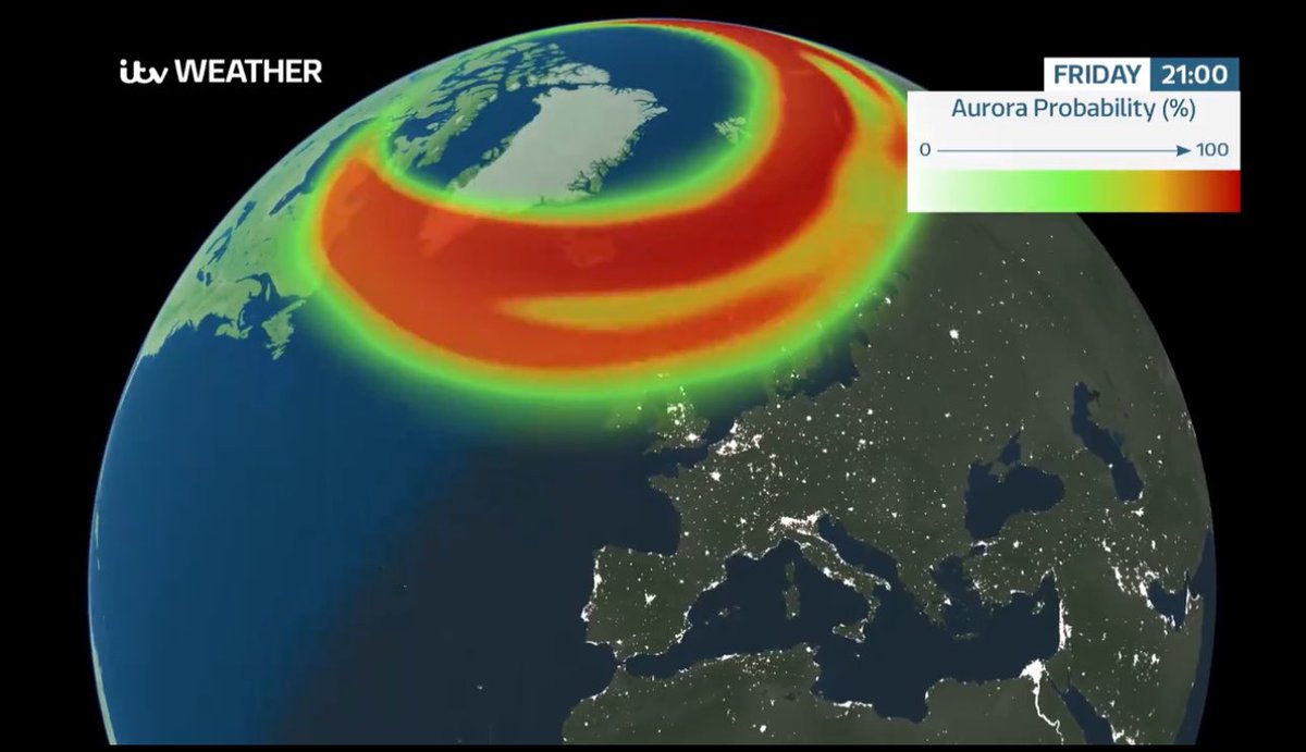 If you’re out and about tonight, there is a really good chance of seeing the Northern Lights.   Find clear skies and look north :-)