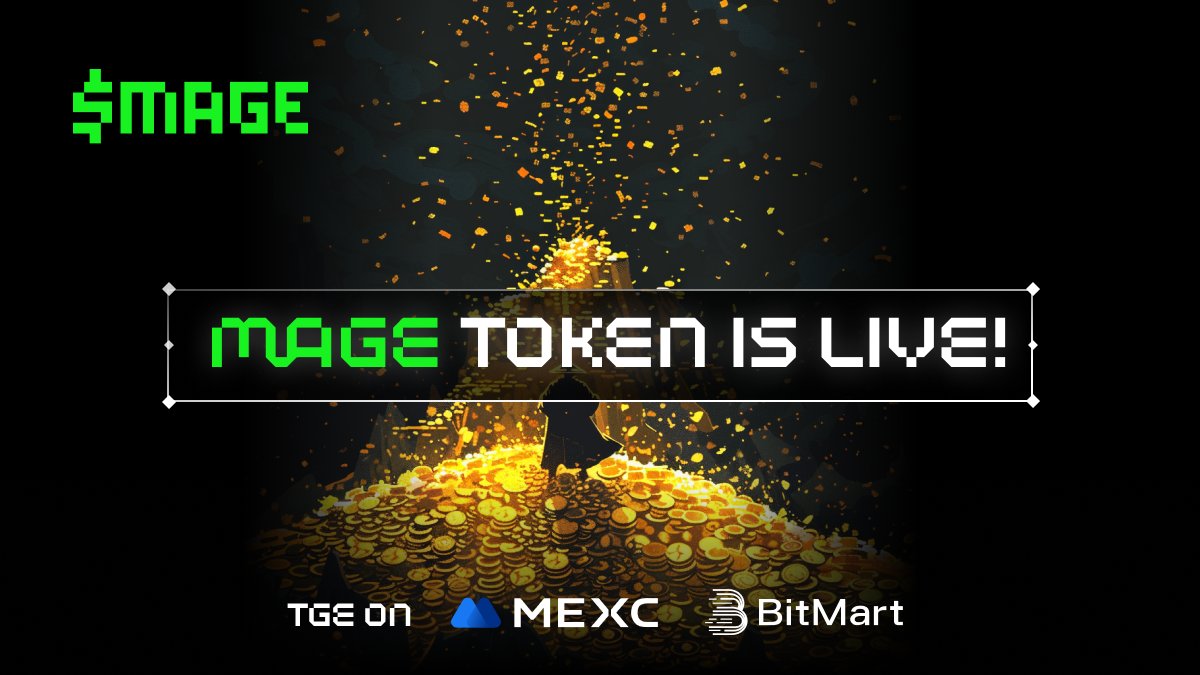 $MAGE IS LIVE! 🚀🧙‍♂️ Trade now on @MEXC_Official, @BitMartExchange & @MerlinSwap! ⚡️ MEXC:mexc.com/exchange/MAGE_… BitMart: bitmart.com/trade/en-US?sy… MERLIN EVM Address: 0x825e2cfBb71a92e09Ef73D9e96d15cE2e0f63E9F