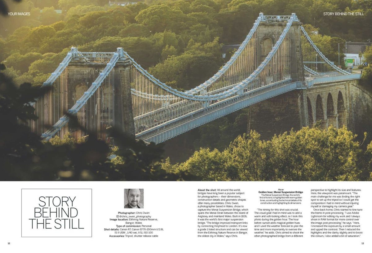 I've been sitting on this for a while, today in @DPhotographer magazine I've been featured in the story behind the still. The Menai Bride is the subject, taken from Eithinog, Bangor. It was a pleasure to do a write up for this. I'm beyond chuffed 😁🏴󠁧󠁢󠁷󠁬󠁳󠁿📸
#photography #Anglesey