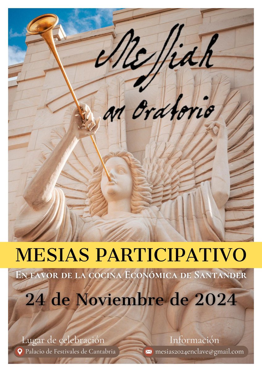 CoroACappella's tweet photo. La asociación #EnClaveDeSol vuelve a invitar a participar en #Mesias
#ConciertoParticipativo con dos objetivos :
Disfrutar cantando
Solidaridad #CocinaEconomica https://t.co/UthEXktjWh