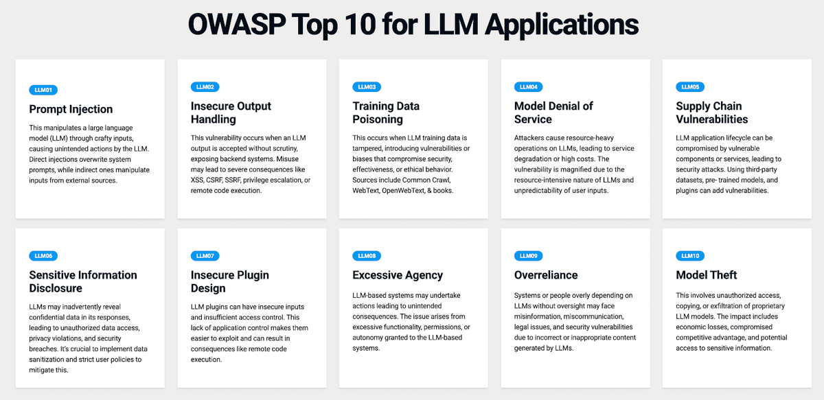 adnanmasood's tweet image. OWASP Top 10 for Large Language Model Applications - an excellent guide to the most critical security risks in LLM apps. 🧵 of key takeaways &amp;amp; tips #LLMSecurity #OWASPTop10 
Read: owasp.org/www-project-to…
Slides: owasp.org/www-project-to…
#RDbuzz #AI @owasp
