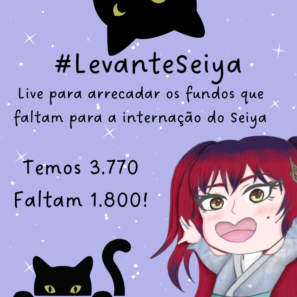 ✨️❤️ Bom dia, estrelinhas!

Pra quem quiser, 16h30 eu vou começar uma live que não tem hora pra acabar! Preciso arrecadar o que falta pra pagar a internação do Seiya. Então quem quiser participar, só me avisar que a gente joga junto! Até acabar.

Usem #LevanteSeiya ✨️