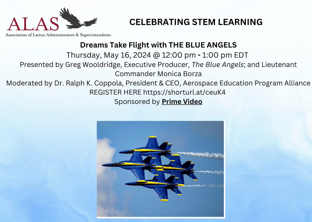 Attend this free webinar with the Blue Angels commander - Register at shorturl.at/ceuK4 - After that, participants will also receive a free downloadable film discussion/career guide! Experience The Blue Angels in IMAX® for one week only, May 17th – 23rd