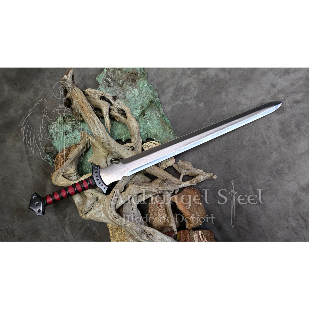 Viking Sword in Red and Black Leather Handle Wrap #vikings #sword #blade #swordsmith #bladesmith #vikingstyle #Viking #michiganartist #madeinamerica #detroit #puremichigan