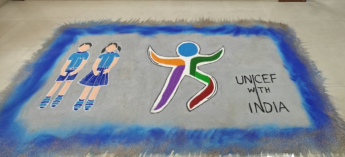 Beautiful rangoli by Madhavi Tiwari, artist from Bhopal in UNICEF, Madhya Pradesh office as we mark #UNICEFwithIndia 75.