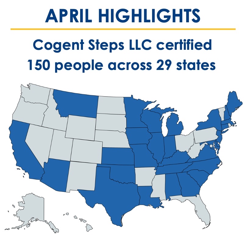 CogentStepsLLC's tweet photo. Last month was jam packed for Cogent Steps! In April, we certified 150 individuals across 29 states in our CPR, ERA, &amp; ERA Recert courses.

Interested in taking one of our courses? Check out our calendar of upcoming events on our website: https://t.co/pPj6prTTUn https://t.co/OF8818kSZ7