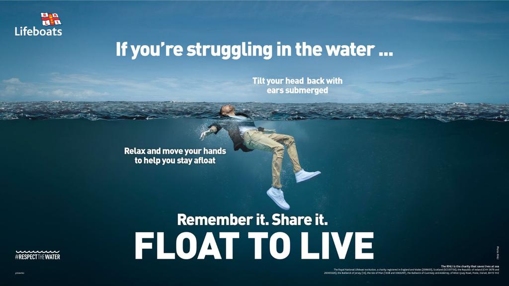 🌡️Air temps into the 20s, but sea remains 9°C, cold enough to induce cold water shock.

🥾 If find yourself in the water #FloatToLive. 

👂 Tilt your head back with your ears submerged.
👋 Relax and move your hands to help you stay afloat.