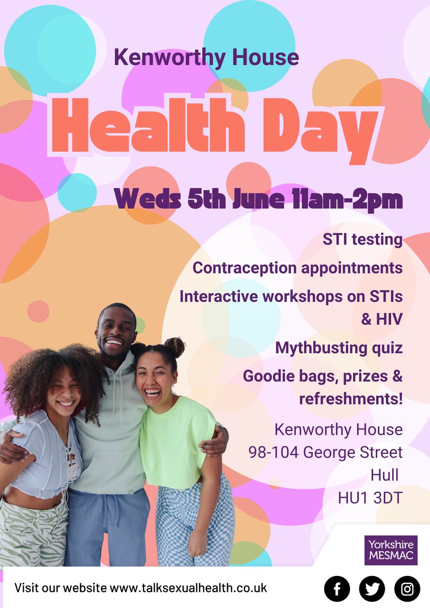 Come along for a fun day exploring sexual health & wellbeing at Kenworthy House 💜✨ It’s a chance to get up to date with your own sexual health, find out more about STIs & HIV, and grab some freebies! We’d love to see you there 👋