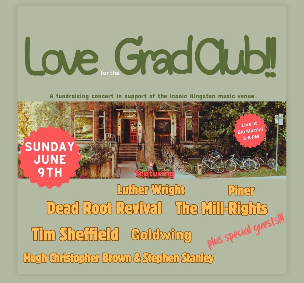 The Queen's Grad Club (@thegradclub) on Twitter photo Love for The Grad Club Fundraiser happening June 9th 3-8pm at <a href="/MartiniBlu/">BLUMartini</a> hosted by Luther Wright featuring @TomSavageMusic <a href="/themillrights/">The Mill•Rights</a> Piner, Stephen Stanley, Tim Sheffield, Chris Brown and more special guests! Love for The Grad Club Fundraiser happening June 9th 3-8pm at <a href="/MartiniBlu/">BLUMartini</a> hosted by Luther Wright featuring @TomSavageMusic <a href="/themillrights/">The Mill•Rights</a> Piner, Stephen Stanley, Tim Sheffield, Chris Brown and more special guests!