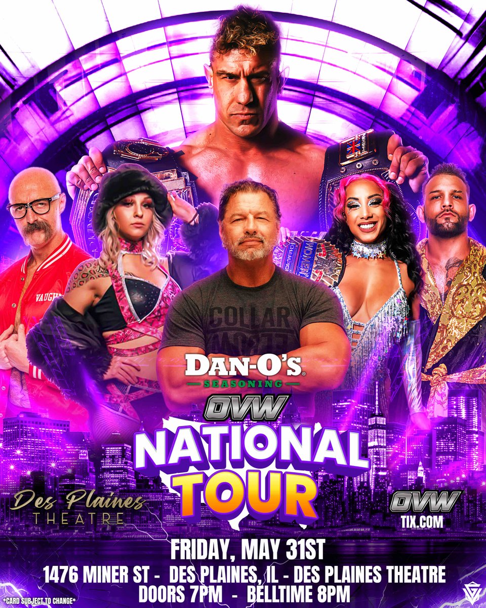 We are heading to the #Chicago area for the first-time-ever on the @DanOsSeasoning National Tour on MAY 31ST! We’re taking over @Des_Theatre and you’re not going to want to miss when we blow through the Windy City! Secure your spot at OVWTix.com