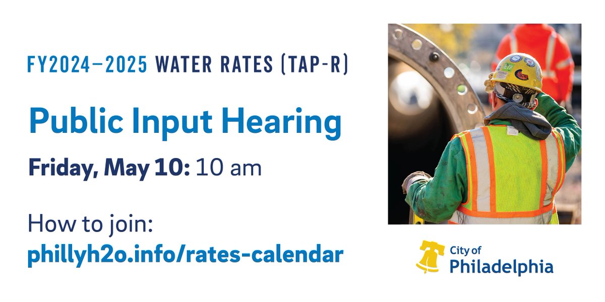 Tune in! The Philadelphia Water, Sewer, & Storm Water Rate Board holds a public hearing today for the Tiered Assistance Program Rate Rider Surcharge (“TAP-R”) Proceeding Join Zoom Meeting: us02web.zoom.us/j/83254577708?… Meeting ID: 832 5457 7708 Passcode: 389286 By phone: 267-831-0333