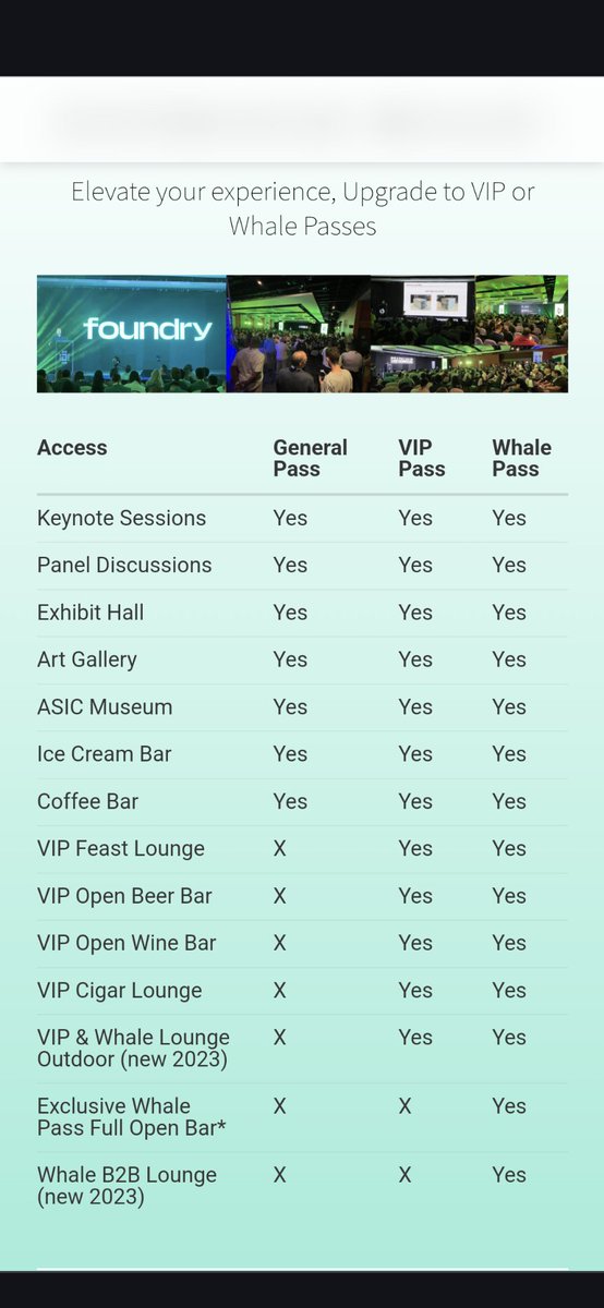 @LLCoolTurtle @MiningDisrupt I was wondering this as well.

I searched their entire site and Eventbright page. Nothing lists any details about what is or isn't included for any of the four ticket options.

Seems like quite the oversight.

I found their ticket comparison chart from last year FWIW.