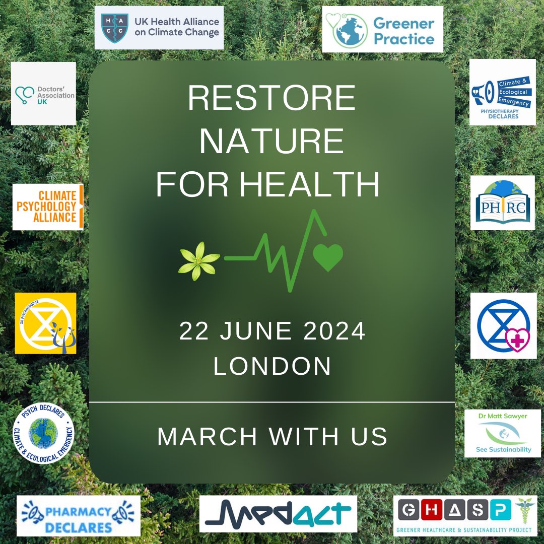 There is no health without nature. Join us and other health groups at the Restore Nature Now march in June Are you a health worker? Join the health bloc to demand we restore nature for health 🌱🪧🌍 Pledge to join the march here 👉 restorenaturenow.com