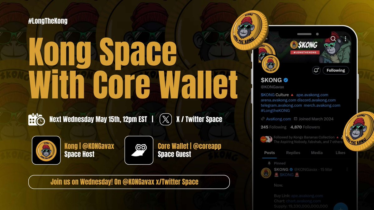 Join us on May 15th at Noon EST with @coreapp and @DominicCarb as we learn about Core Wallet, the hot new airdrop feature, and perhaps a little demonstration! RSVP 👇 x.com/i/spaces/1nake…
